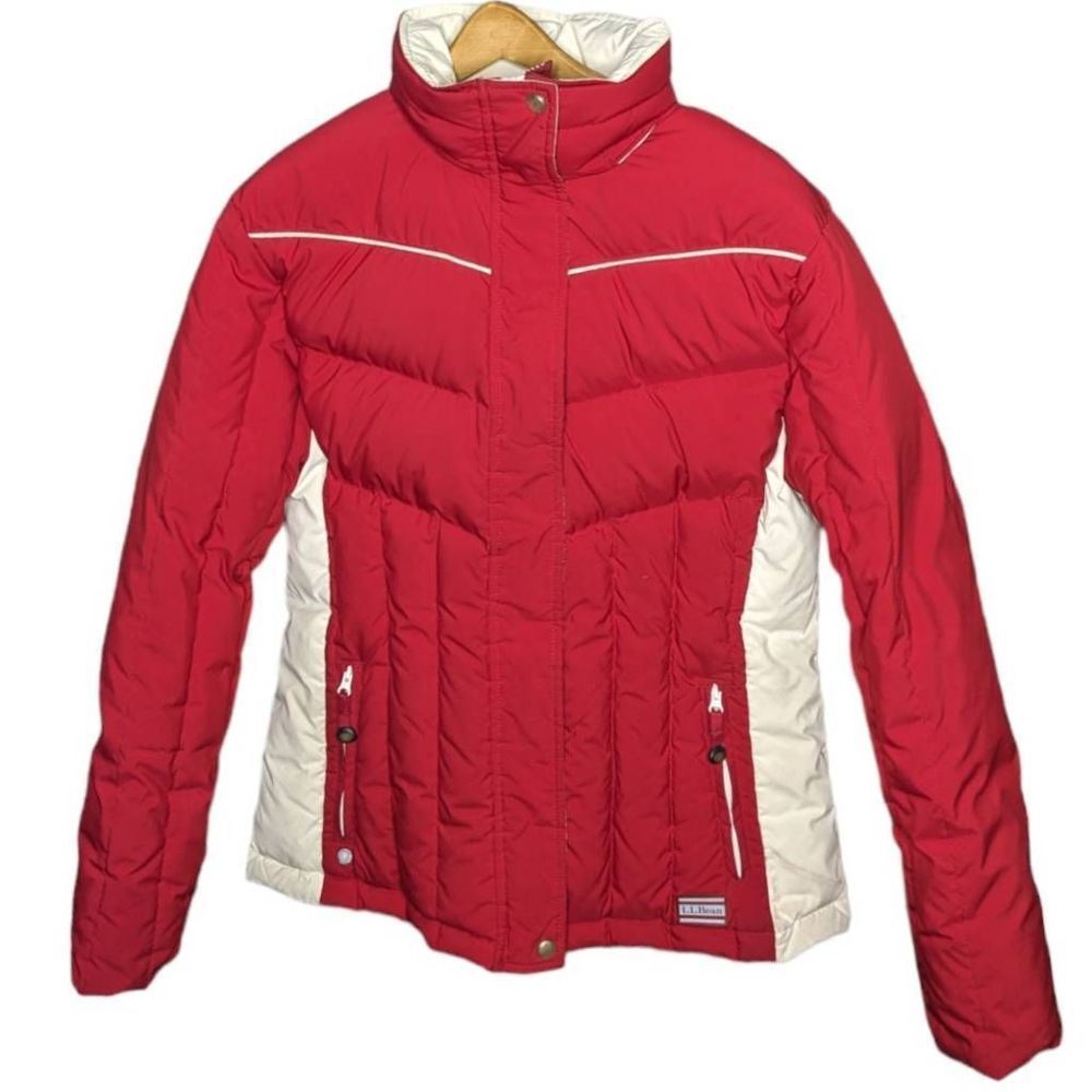 L.L. Bean Red and Cream Puffer Jacket